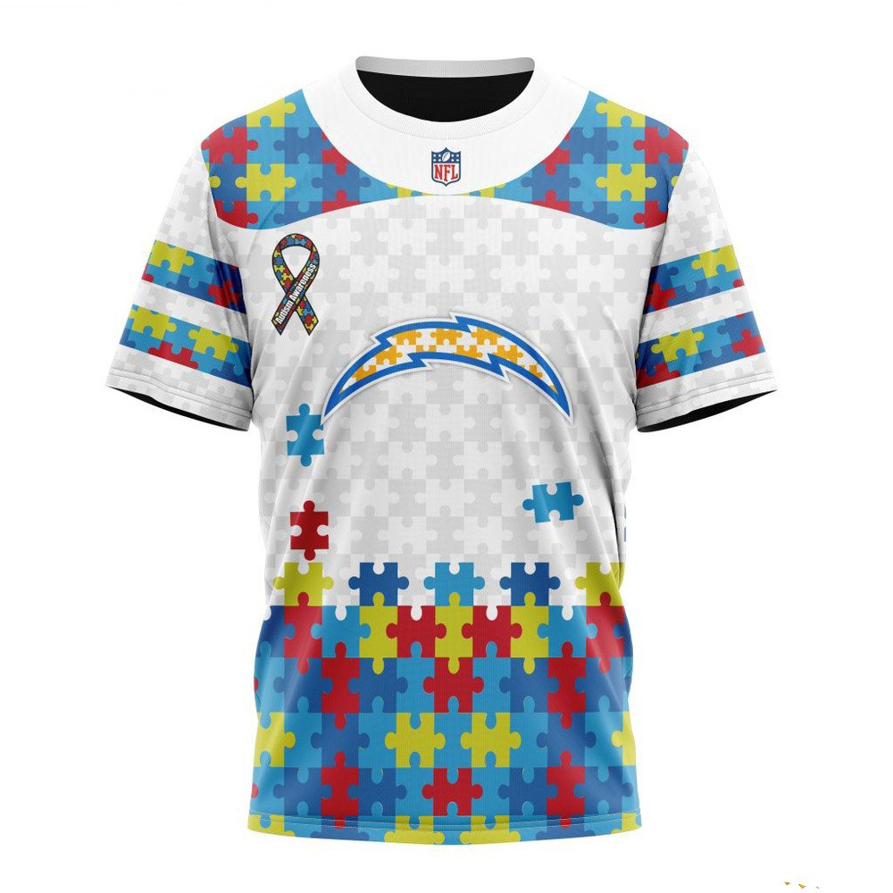 NFL Los Angeles Chargers Autism Awareness Design 3D T-Shirt Best Gifts For NFL Fans Oregontrailrvpk Shirt