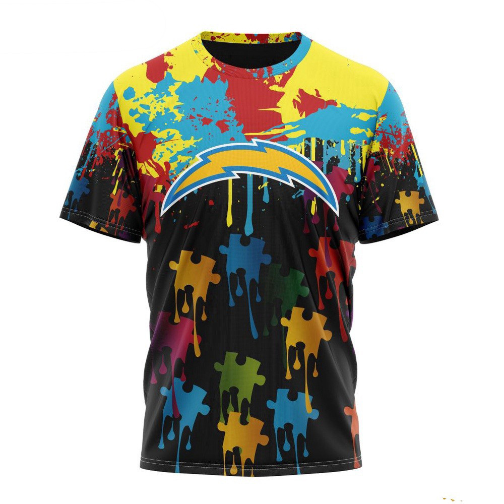NFL Los Angeles Chargers Autism Awareness Design 3D T-Shirt Presents For Football Lovers Oregontrailrvpk Shirt
