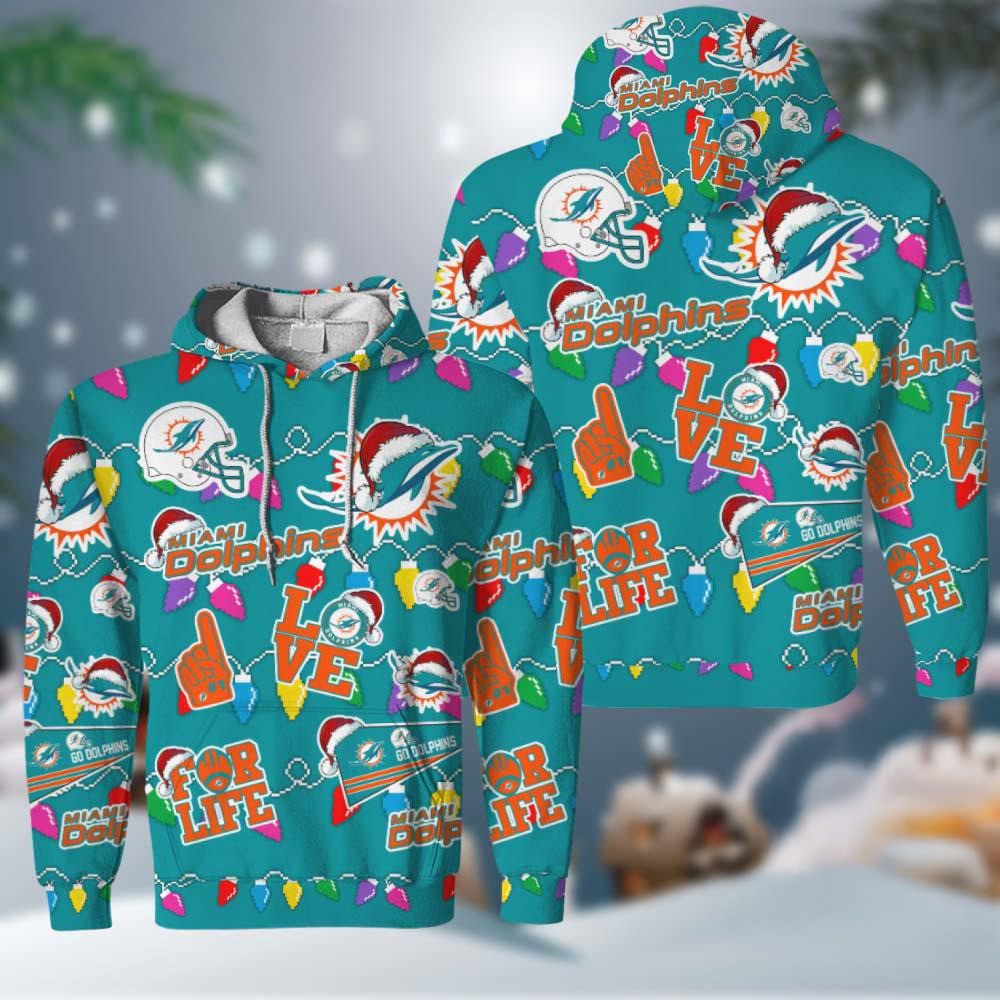 NFL Miami Dolphins Love For Life Football Team Merry Christmas Hoodie