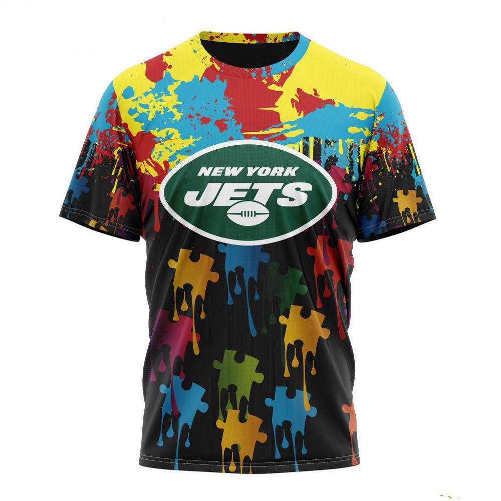 NFL New York Jets Autism Awareness Design 3D T-Shirt Best Gifts For Football Fans Oregontrailrvpk Shirt