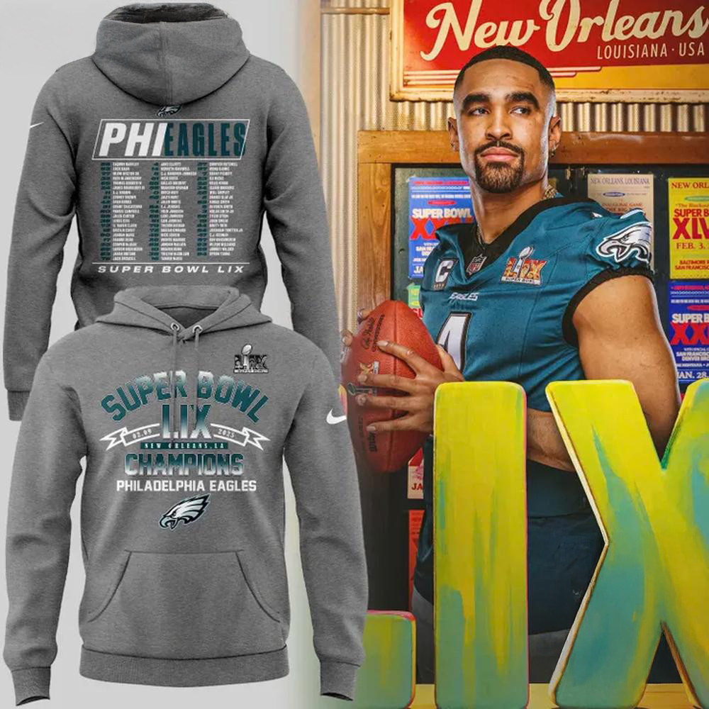 NFL Philadelphia Eagles Super Bowl LIX 2025 Champions Hoodie Football