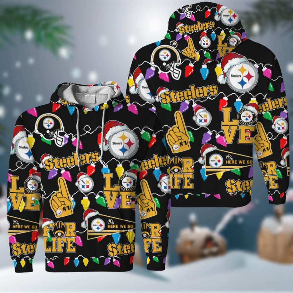 NFL Pittsburgh Steelers Love For Life Football Team Merry Christmas Hoodie Gift For Dudes