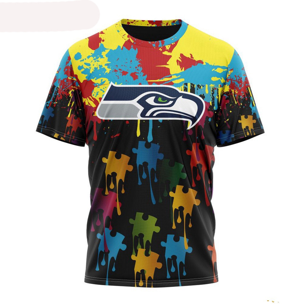 NFL Seattle Seahawks Autism Awareness Design T-Shirt Football Related Gifts Oregontrailrvpk Shirt