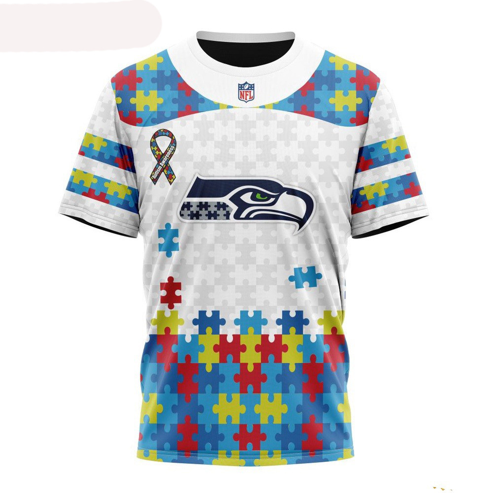 NFL Seattle Seahawks Autism Awareness Design T-Shirt Football Themed Gifts Oregontrailrvpk Shirt