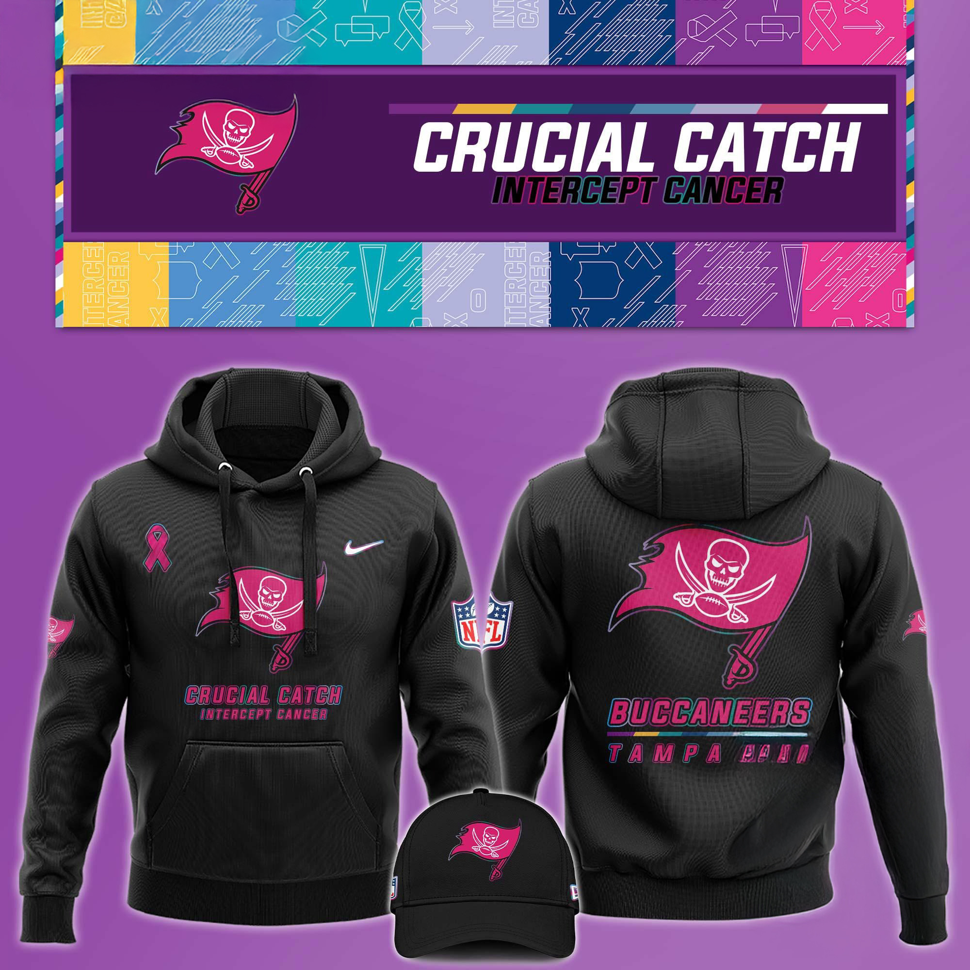 NFL Tampa Bay Buccaneers Crucial Catch Pink Breast Cancer Awareness Hoodie