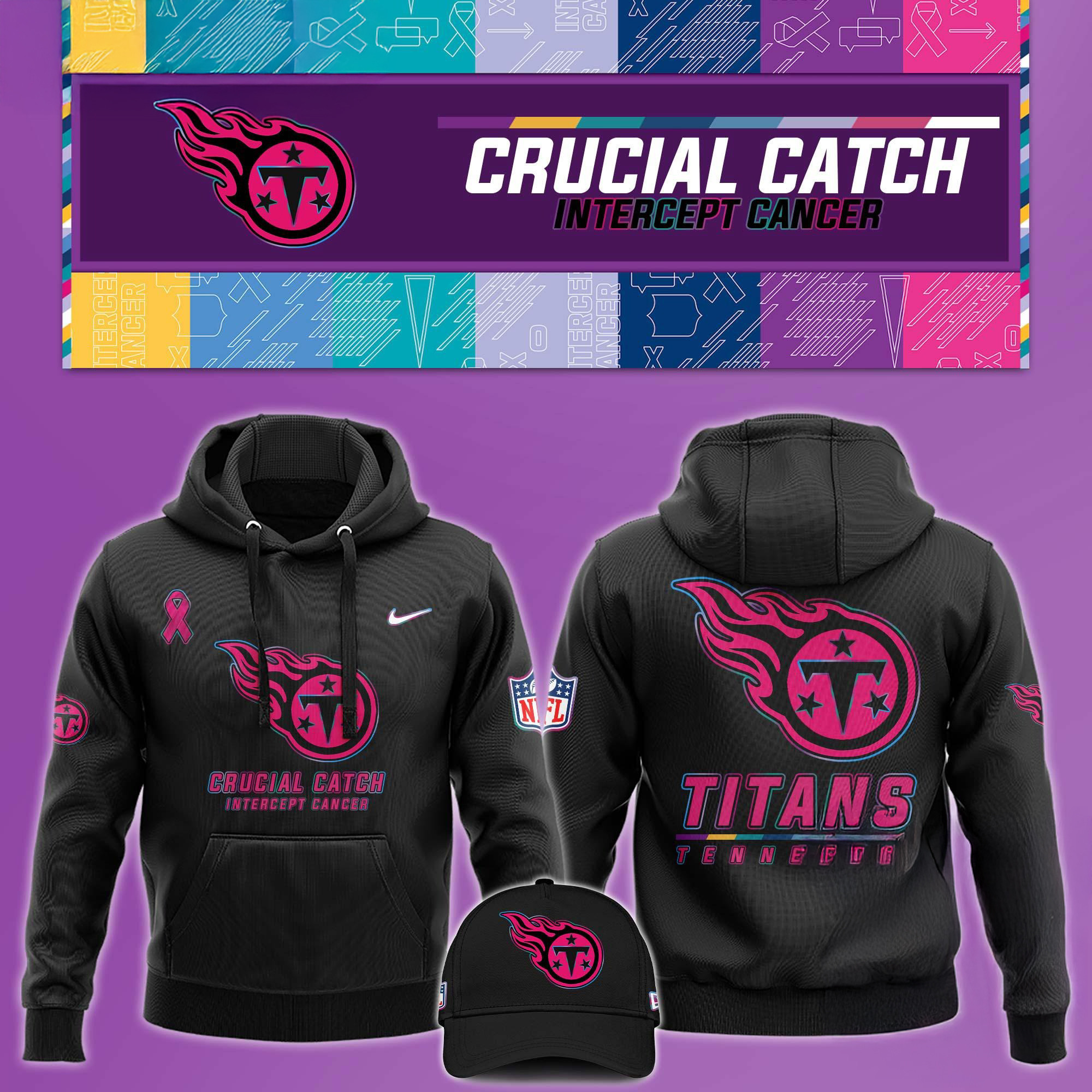 NFL Tennessee Titans Crucial Catch Pink Breast Cancer Awareness Hoodie