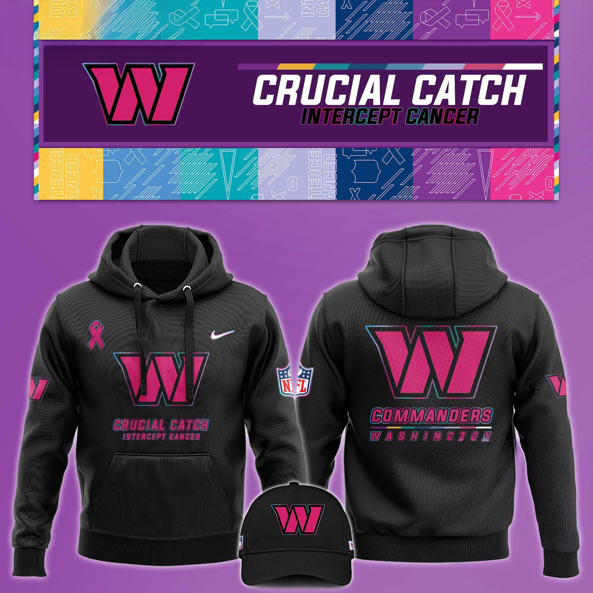 NFL Washington Commanders Crucial Catch Pink Breast Cancer Awareness Hoodie