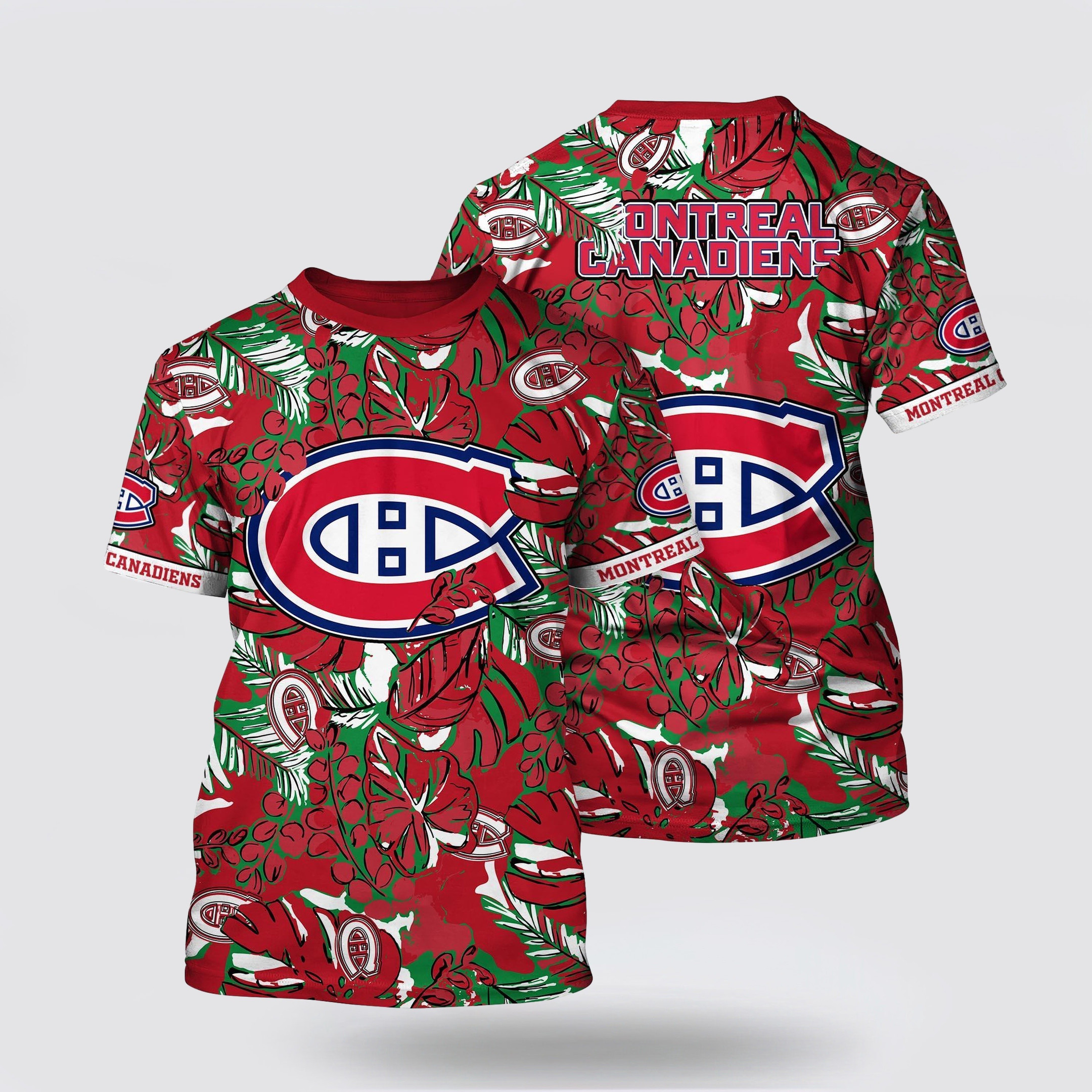 NHL Montreal Canadiens Tropical Leaf Pattern Summer T-Shirt Unique Gifts For Hockey Fans Oregontrailrvpk Shirt