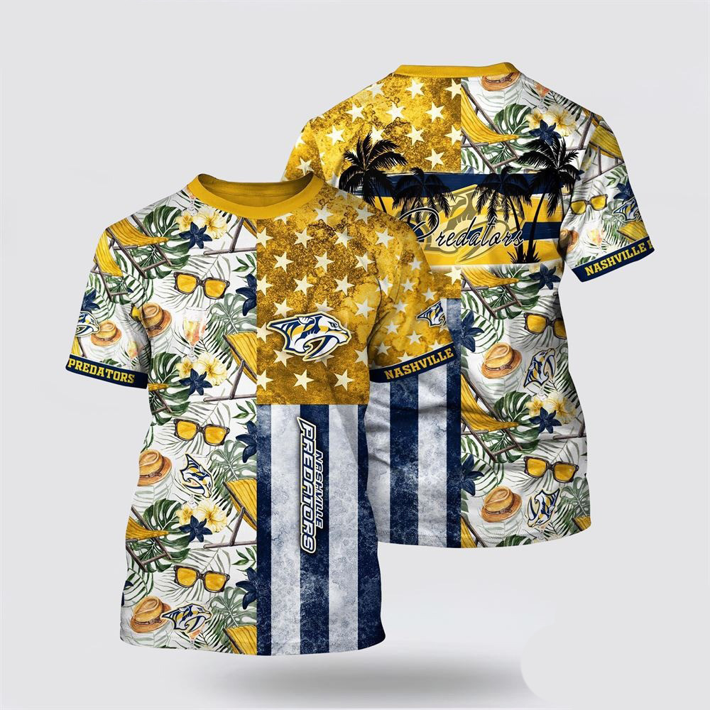 NHL Nashville Predators Tropical Hat And Glasses Pattern Summer Shirt Gifts For Hockey Lovers Oregontrailrvpk Shirt