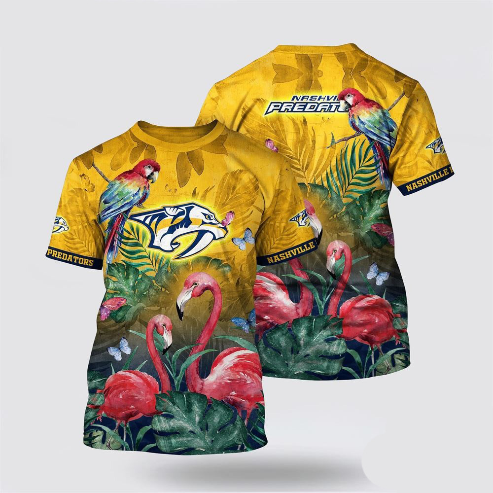 NHL Nashville Predators Tropical Parrot And Flamingo Motifs Summer Shirt Oregontrailrvpk Shirt