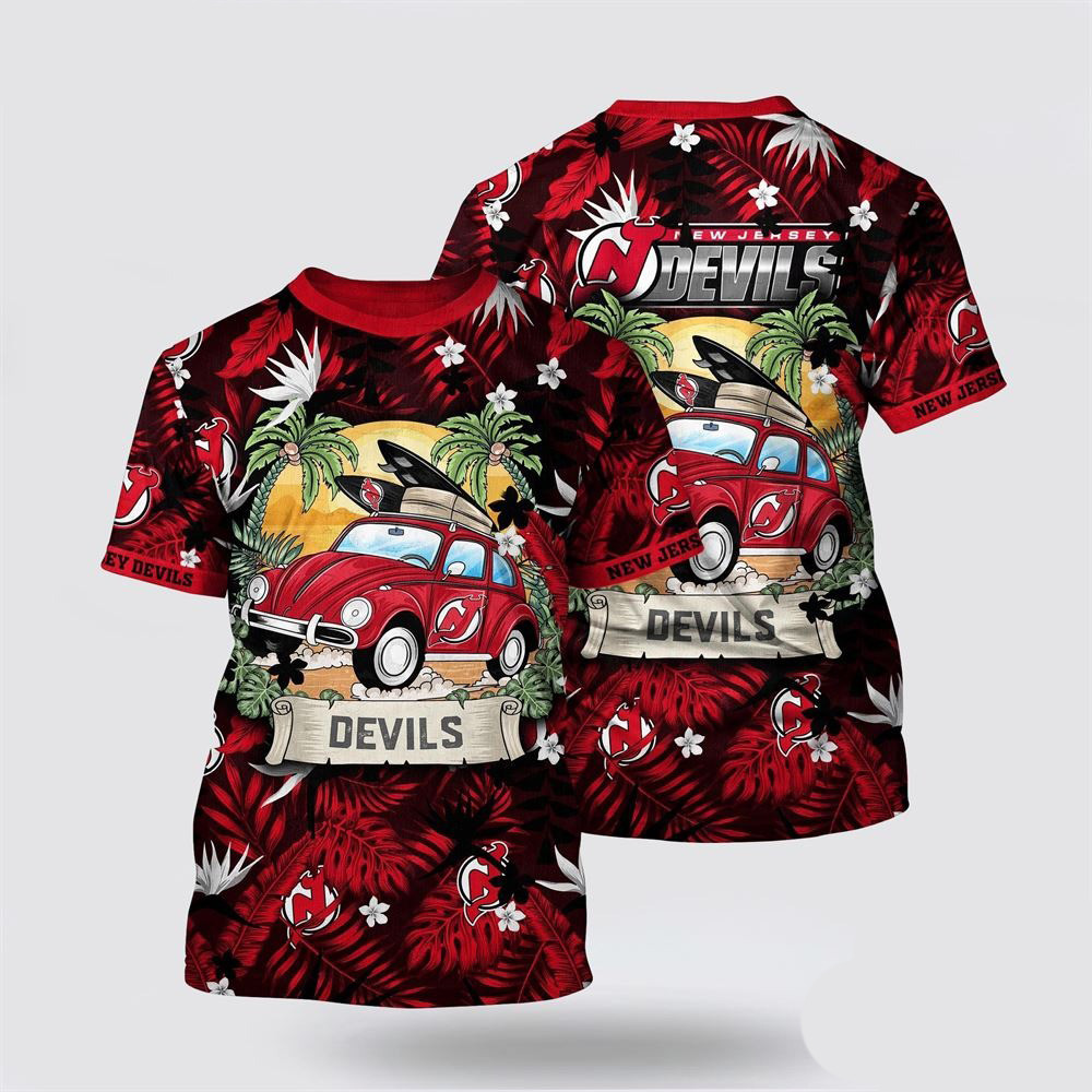 NHL New Jersey Devils Tropical Forest Motif Car Traveling Summer Shirt NHL Oregontrailrvpk Shirt