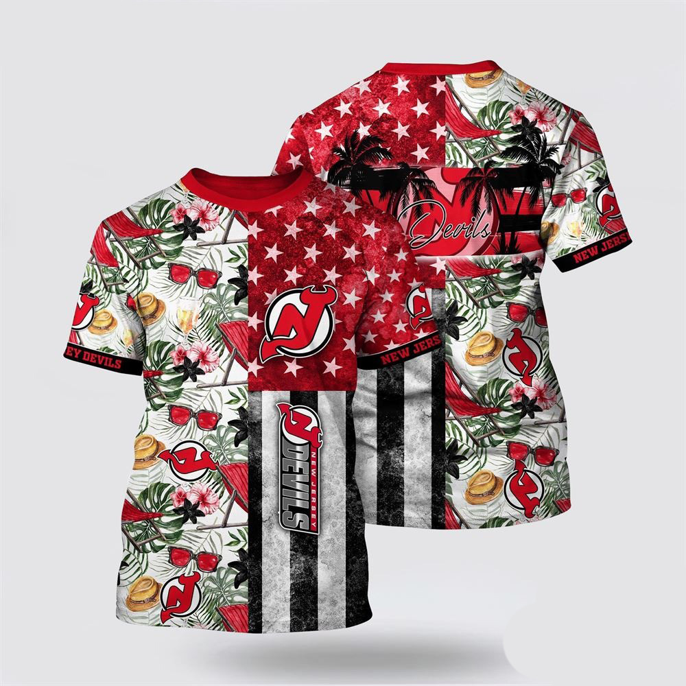 NHL New Jersey Devils Tropical Hat And Glasses Pattern Summer Shirt Best Gifts For Hockey Fans Oregontrailrvpk Shirt