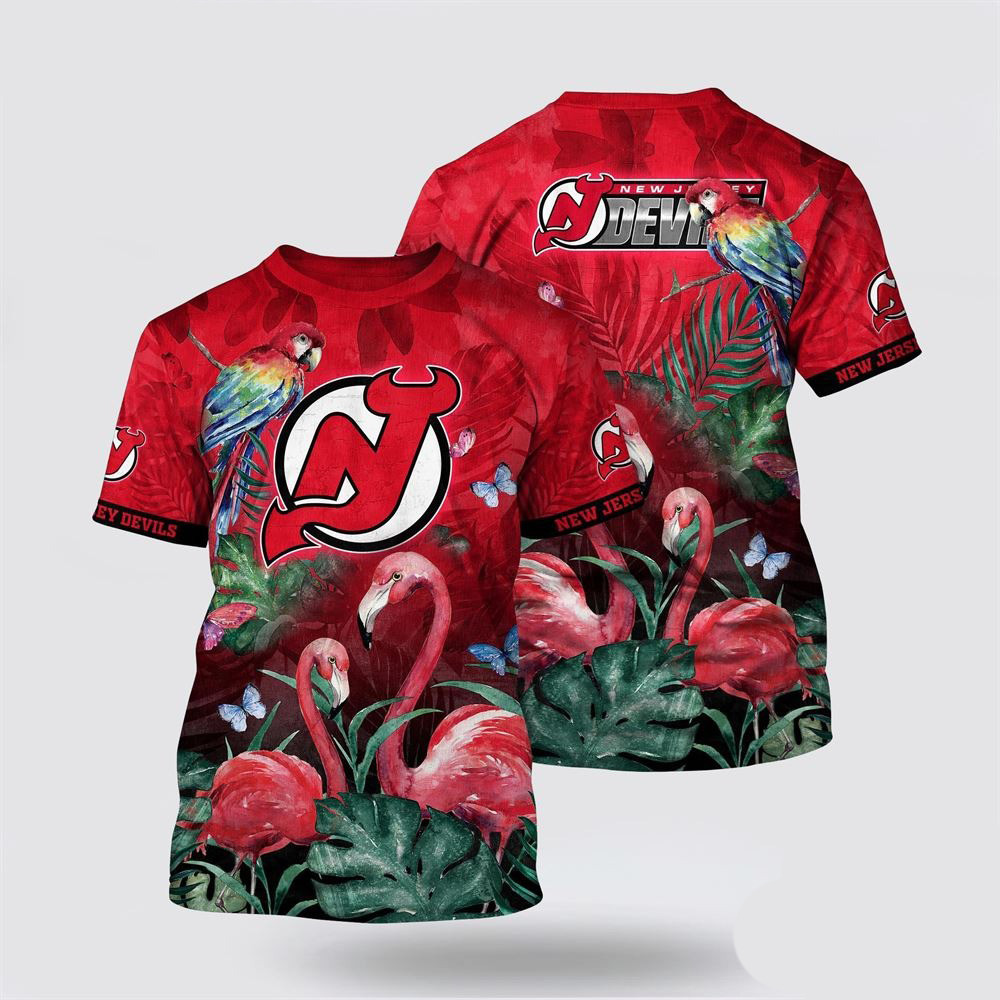NHL New Jersey Devils Tropical Parrot And Flamingo Motifs Summer Shirt Gifts For NHL Fans Oregontrailrvpk Shirt