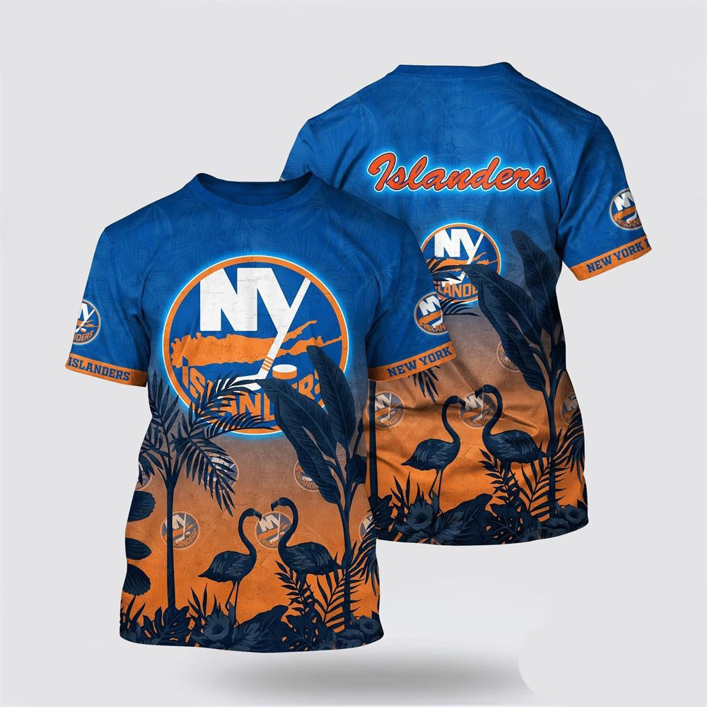 NHL New York Islanders Tropical Flamingo Pattern Summer T-Shirt Presents For Hockey Lovers Oregontrailrvpk Shirt