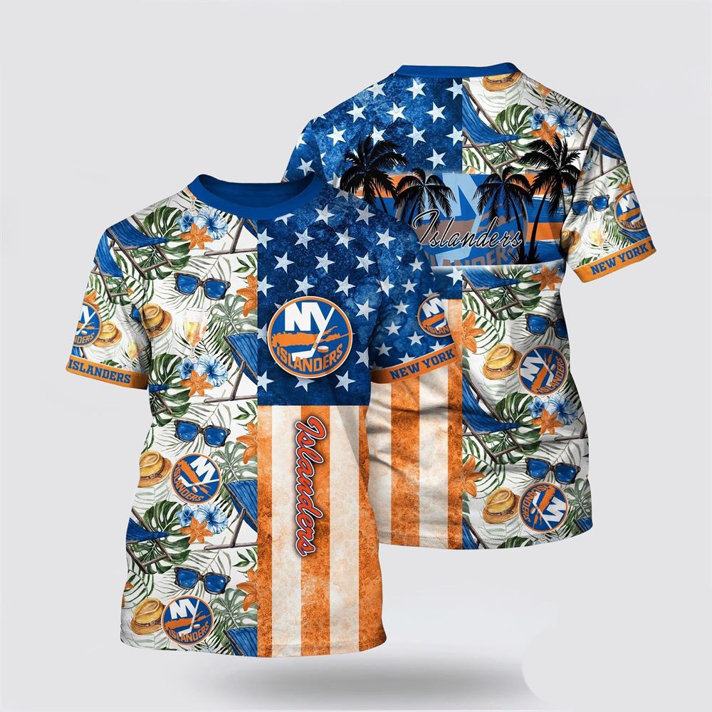 NHL New York Islanders Tropical Hat And Glasses Pattern Summer T-Shirt NHL Oregontrailrvpk Shirt