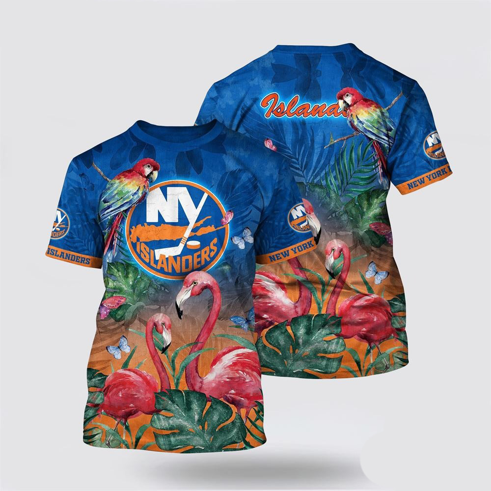 NHL New York Islanders Tropical Parrot And Flamingo Motifs Summer T-Shirt For Hockey Fan Oregontrailrvpk Shirt