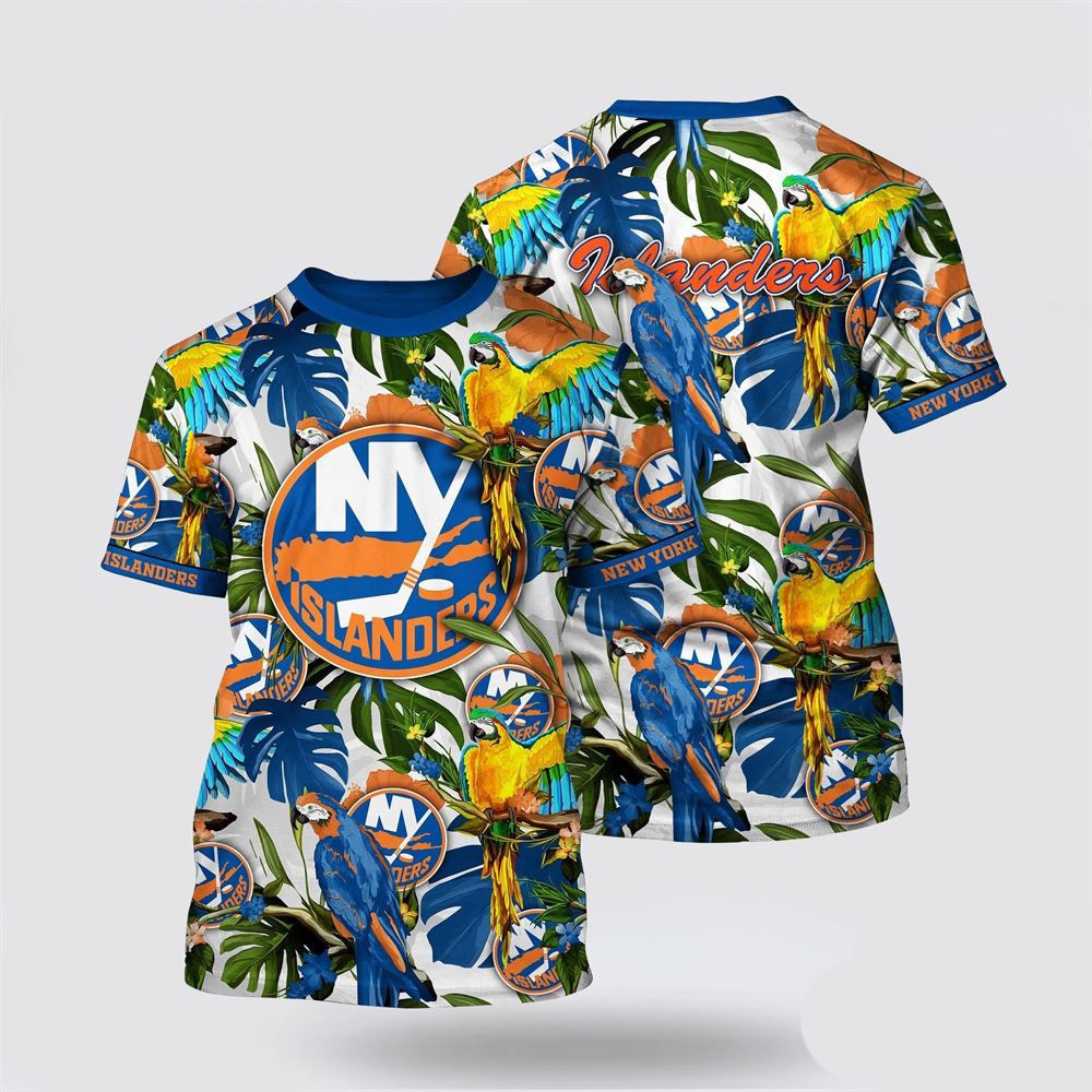 NHL New York Islanders Tropical Parrot Pattern Summer T-Shirt Best Gifts For Hockey Fans Oregontrailrvpk Shirt