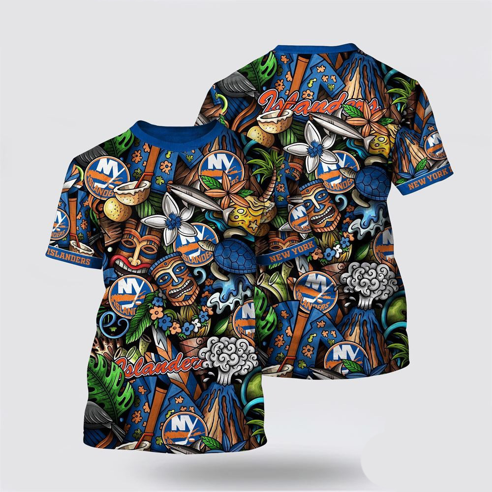 NHL New York Islanders Tropical Tiki Pattern Summer T-Shirt Gift Ideas For Hockey Fans Oregontrailrvpk Shirt