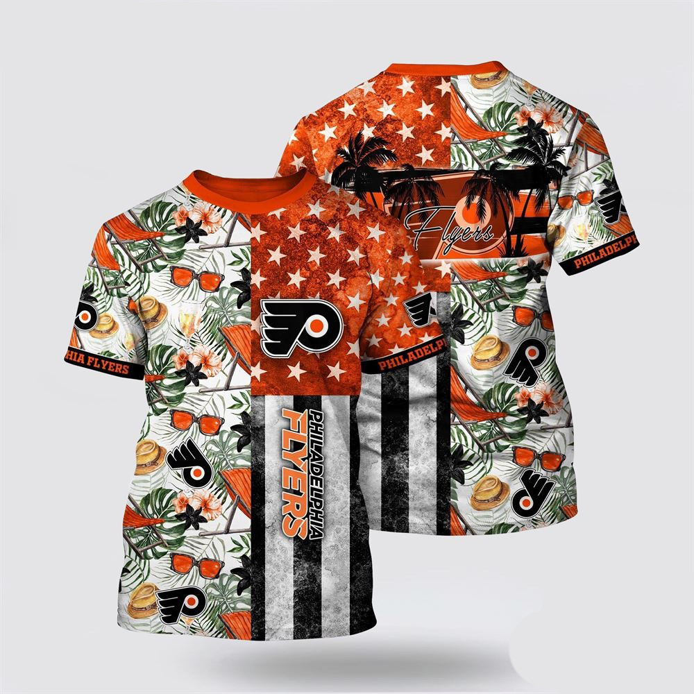 NHL Philadelphia Flyers All Over Print T Shirt Tropical Hat And Glasses Pattern Summer T Shirt Oregontrailrvpk Shirt