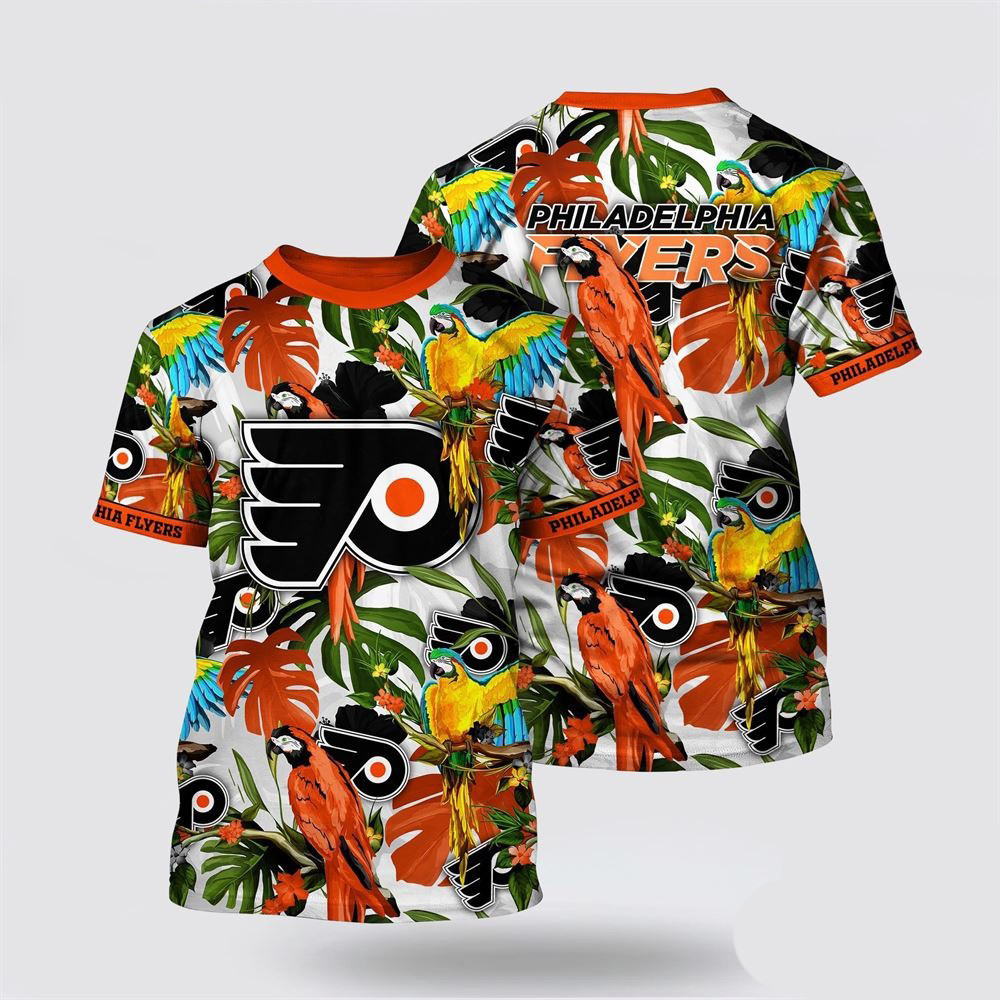 NHL Philadelphia Flyers Tropical Parrot Pattern Summer T-Shirt Best Gifts For Hockey Fans Oregontrailrvpk Shirt