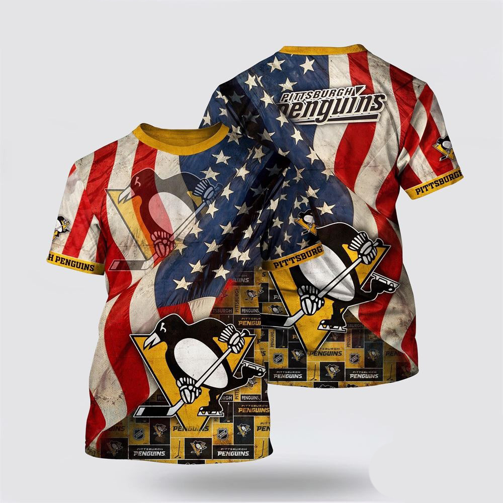 NHL Pittsburgh Penguins American Flag Pattern Summer T-Shirt NHL Oregontrailrvpk Shirt