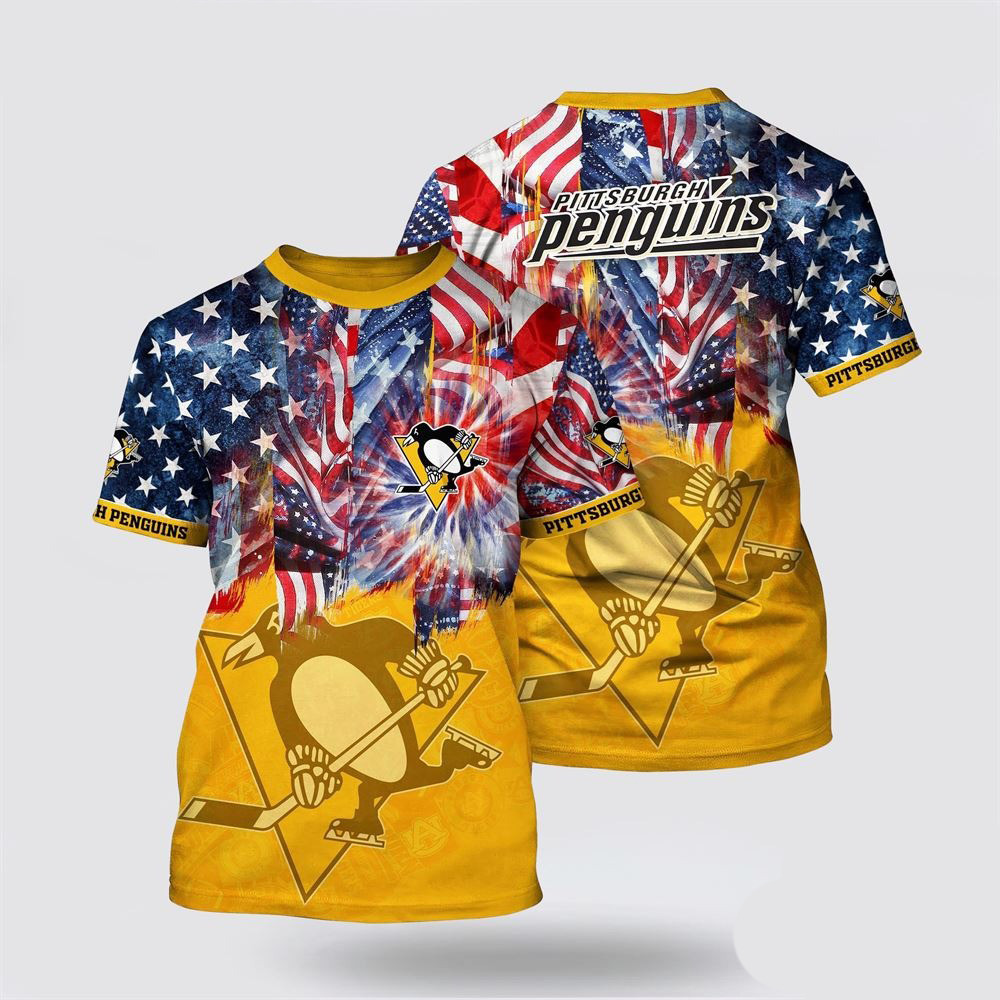 NHL Pittsburgh Penguins American Independence Day Pattern Summer T-Shirt Oregontrailrvpk Shirt