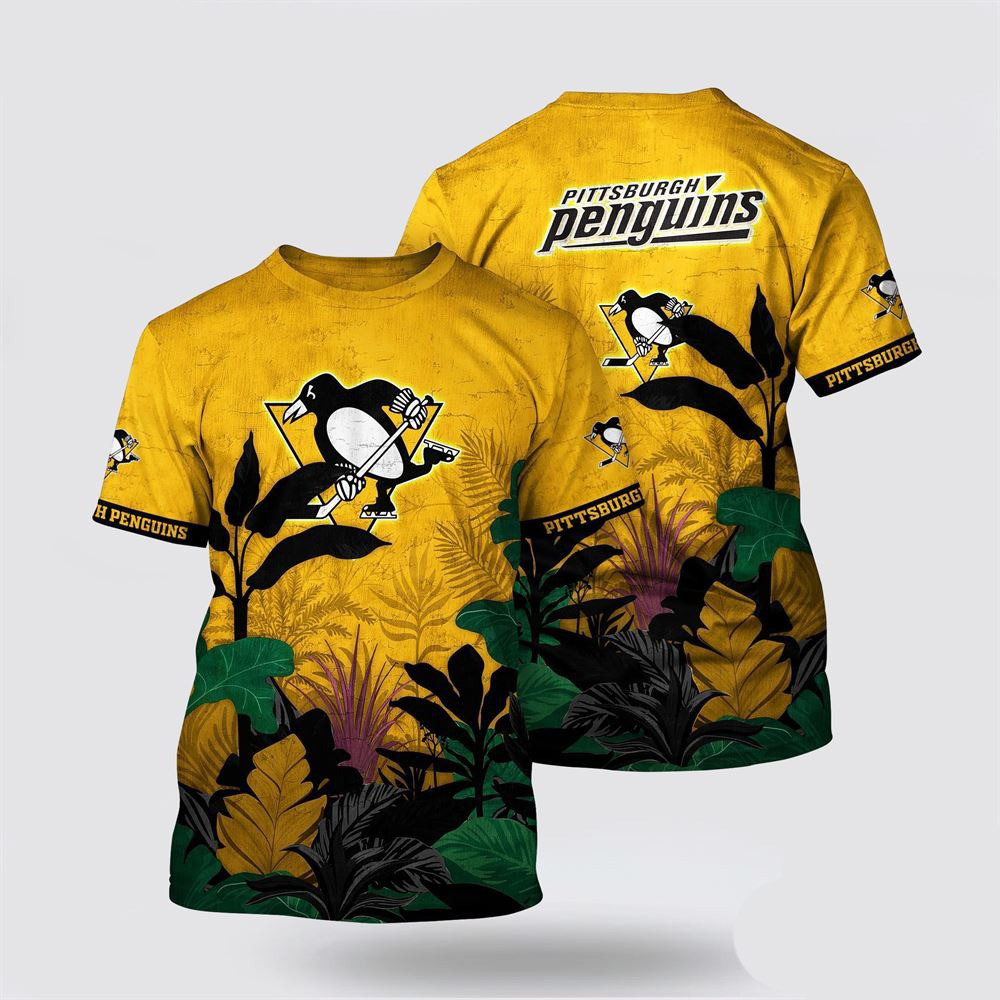 NHL Pittsburgh Penguins Tropical Forest Motifs Summer T-Shirt For Hockey Enthusiasts Oregontrailrvpk Shirt