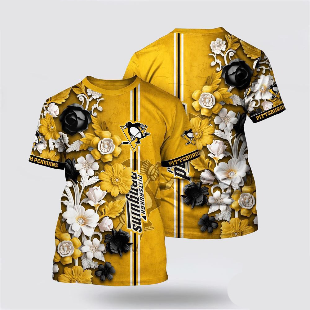 NHL Pittsburgh Penguins Tropical Hepatica Floral Pattern Summer T-Shirt Ice Hockey Oregontrailrvpk Shirt