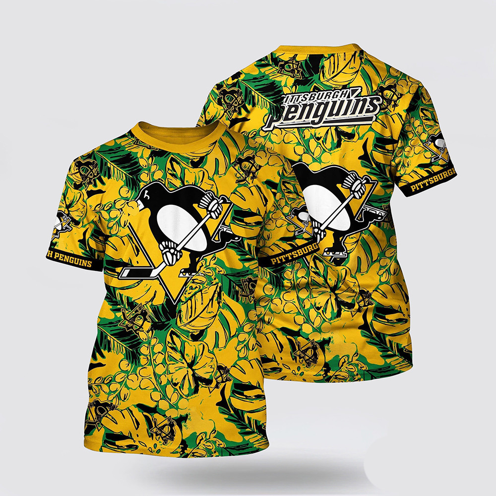 NHL Pittsburgh Penguins Tropical Leaf Pattern Summer T-Shirt Presents For Hockey Fans Oregontrailrvpk Shirt