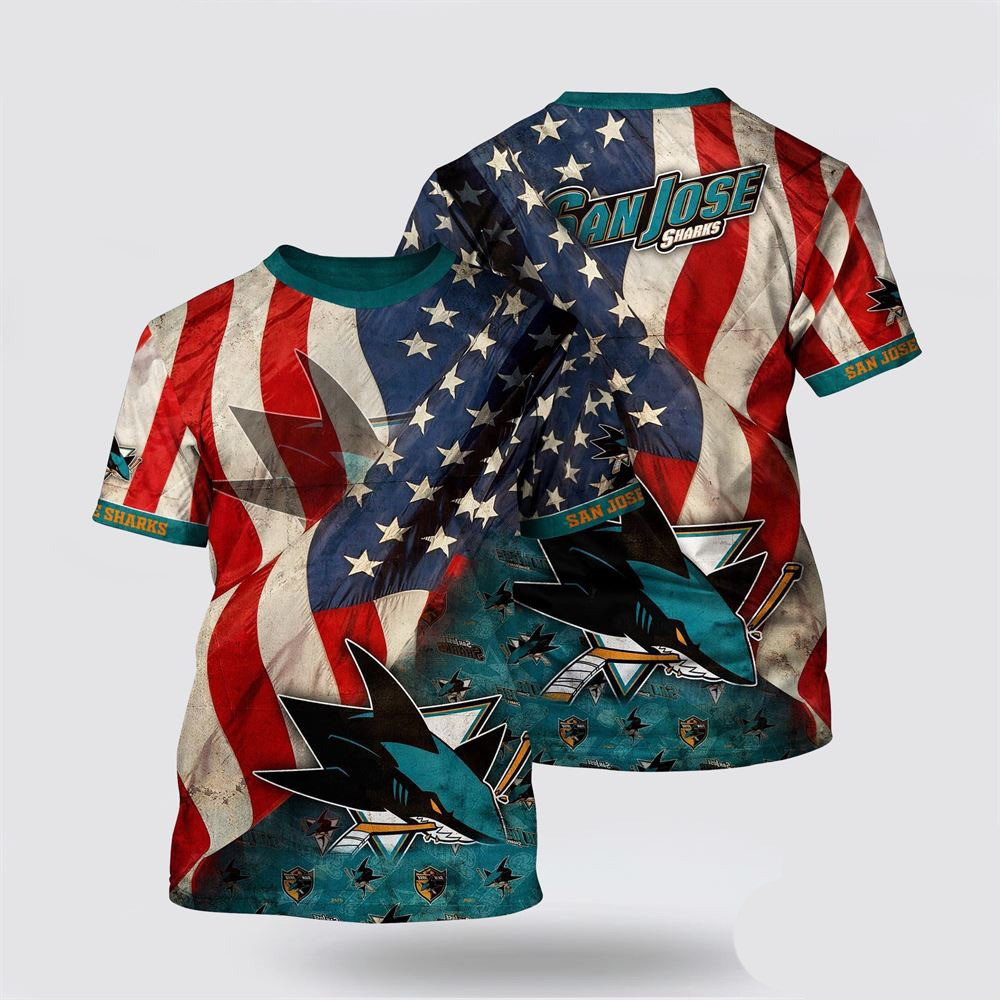 NHL San Jose Sharks American Flag Pattern Summer T-Shirt Ice Hockey Oregontrailrvpk Shirt