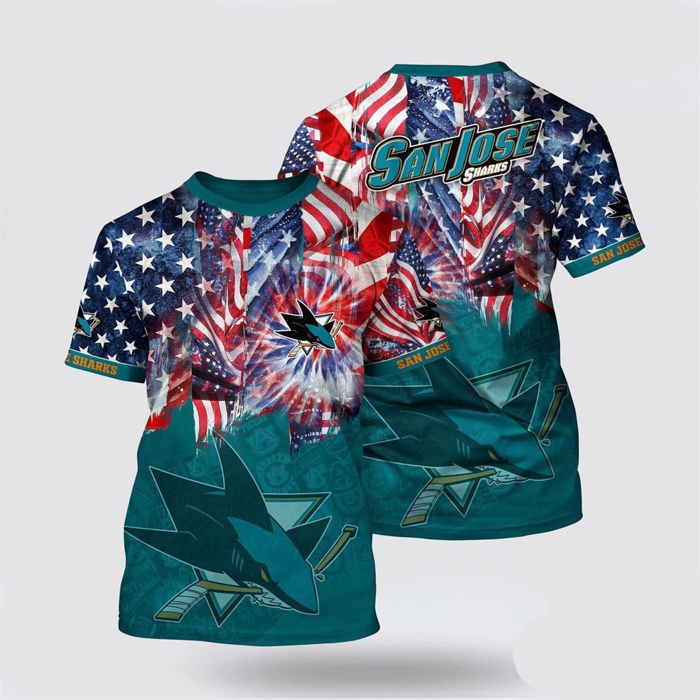 NHL San Jose Sharks American Independence Day Pattern Summer T-Shirt Presents For Hockey Fans Oregontrailrvpk Shirt
