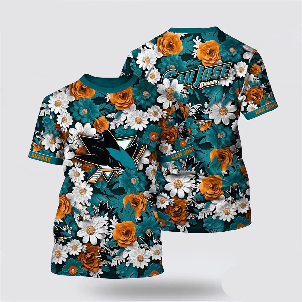 NHL San Jose Sharks Tropical Begonia Flower Pattern Summer T-Shirt Gift Ideas For Hockey Lovers Oregontrailrvpk Shirt
