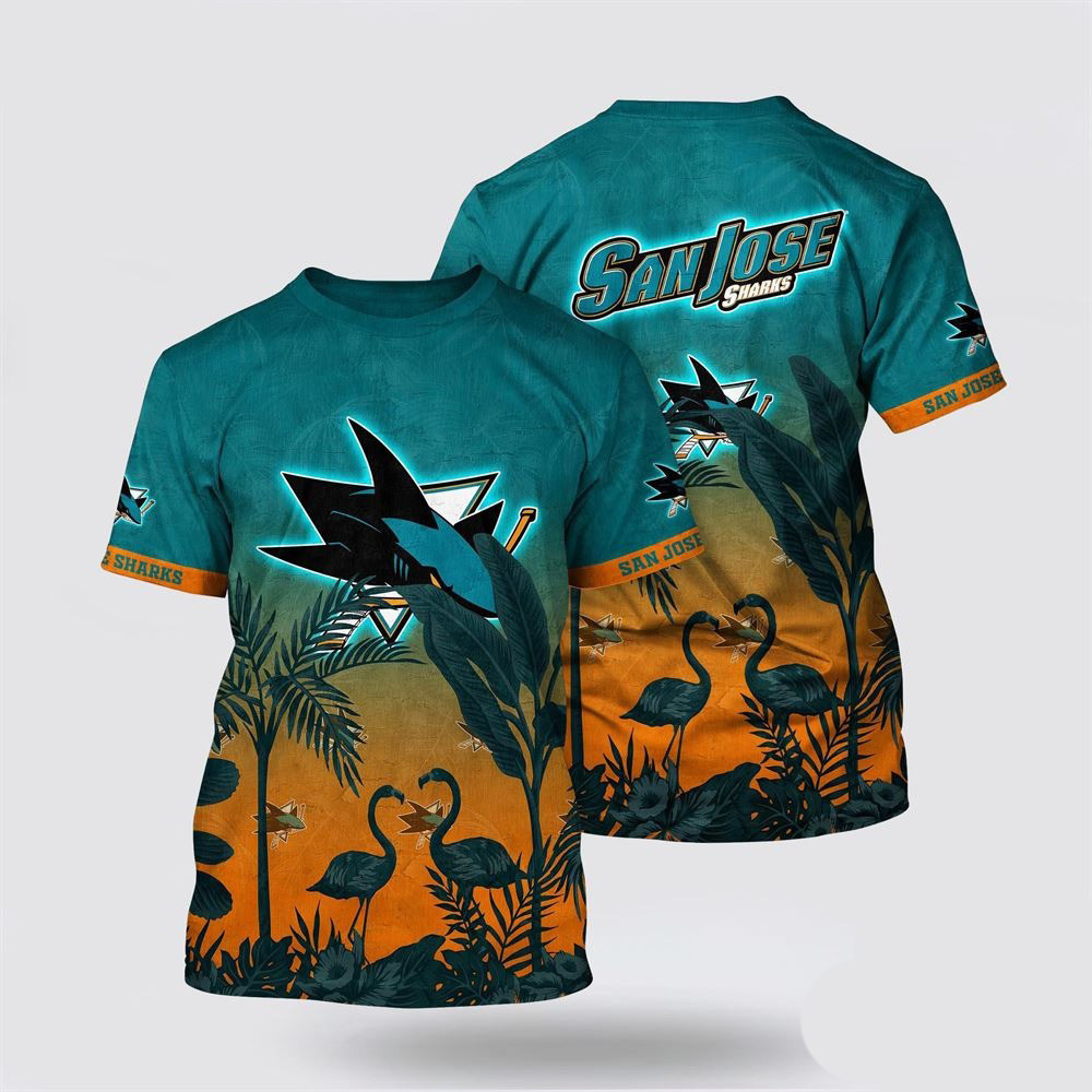 NHL San Jose Sharks Tropical Flamingo Pattern Summer T-Shirt Good Gifts For Hockey Fans Oregontrailrvpk Shirt