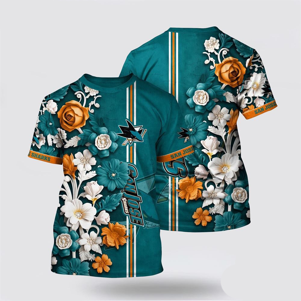 NHL San Jose Sharks Tropical Hepatica Floral Pattern Summer T-Shirt For Ice Hockey Fans Oregontrailrvpk Shirt