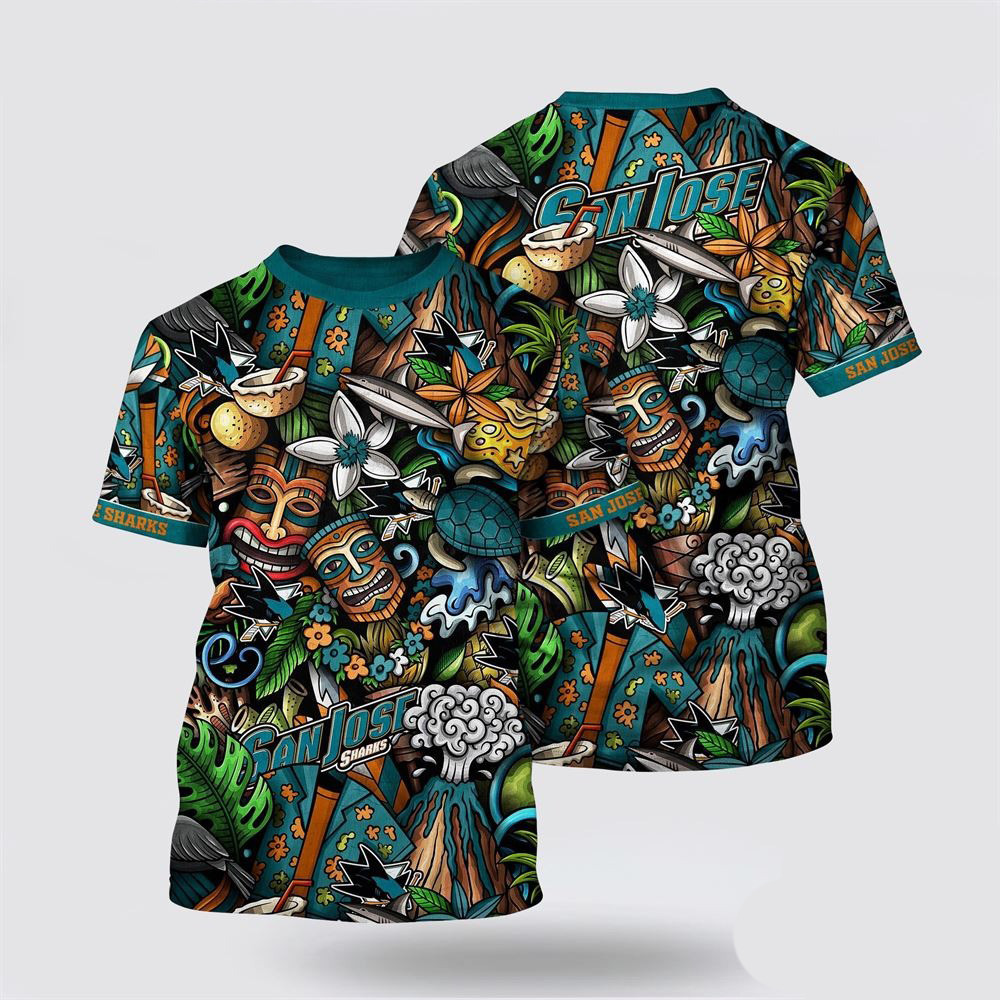 NHL San Jose Sharks Tropical Tiki Pattern Summer T-Shirt Great Gifts For Hockey Fans Oregontrailrvpk Shirt