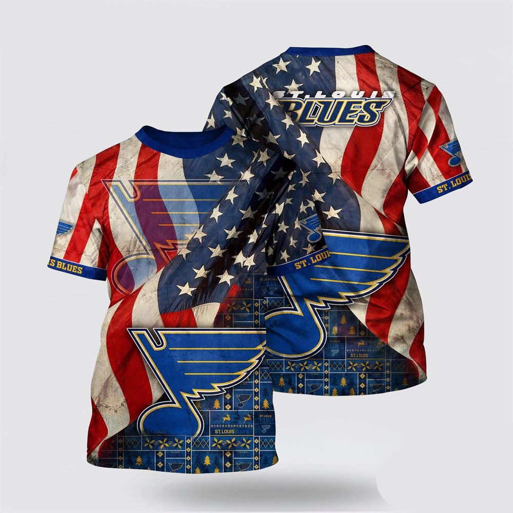 NHL St. Louis Blues All Over Print T Shirt With American Flag Pattern Summer T Shirt Oregontrailrvpk Shirt