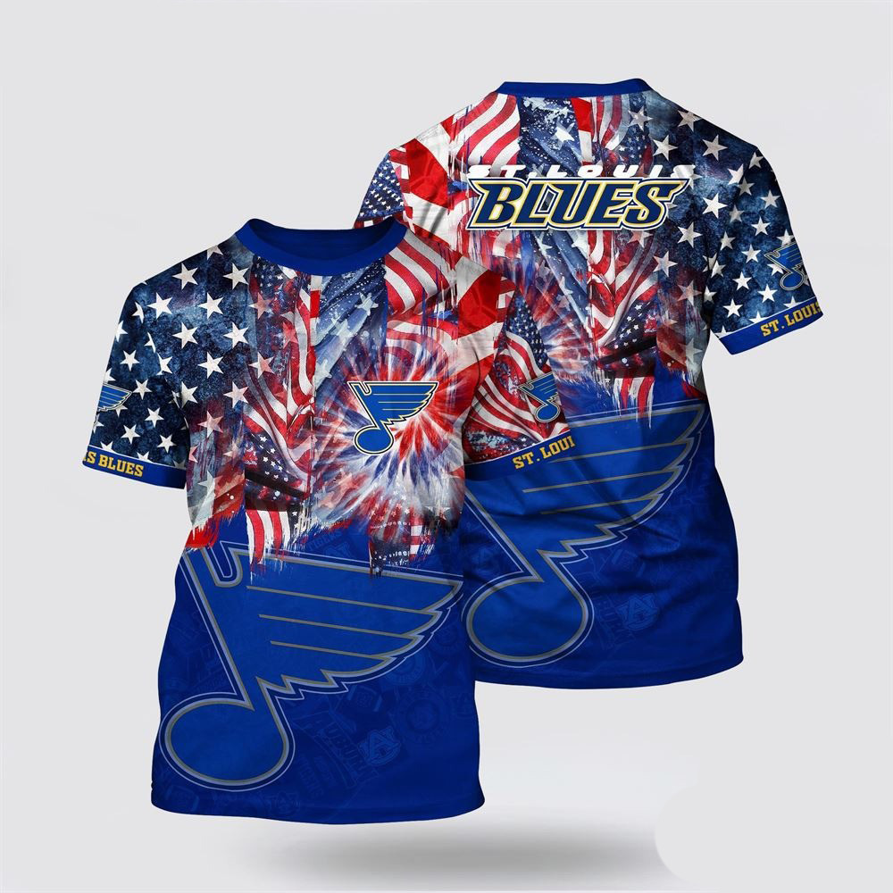NHL St. Louis Blues All Over Print T Shirt With American Independence Day Pattern Summer T Shirt Oregontrailrvpk Shirt