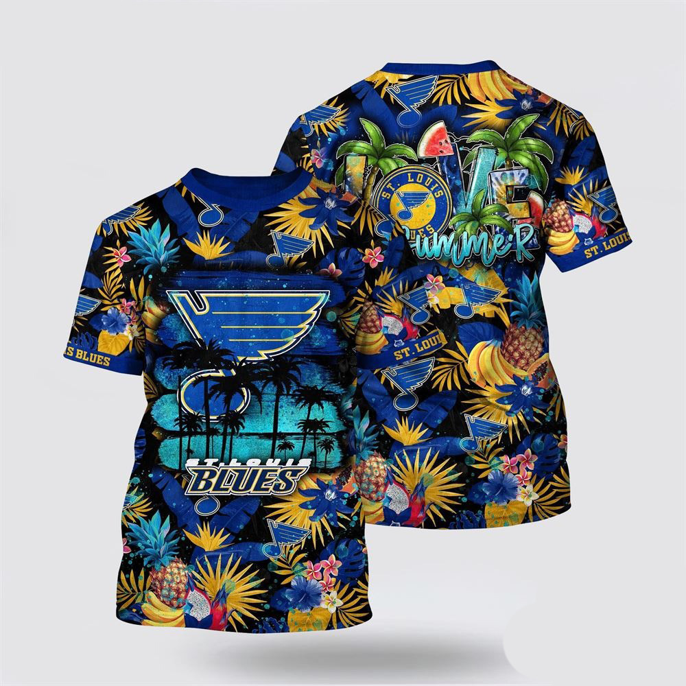 NHL St. Louis Blues All Over Print T Shirt With Tropical Fruits Summer T Shirt Oregontrailrvpk Shirt