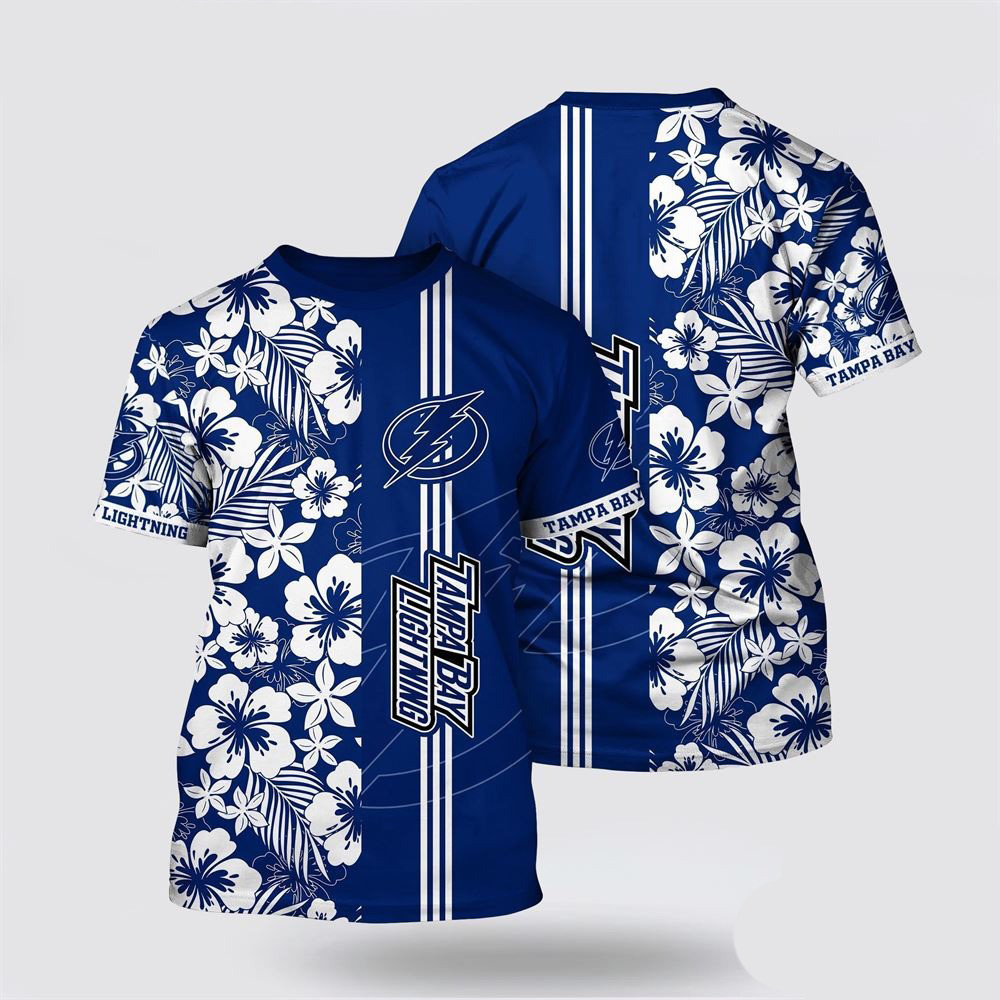 NHL Tampa Bay Lightning Tropical Apricot Blossom Pattern Summer T-Shirt NHL Oregontrailrvpk Shirt