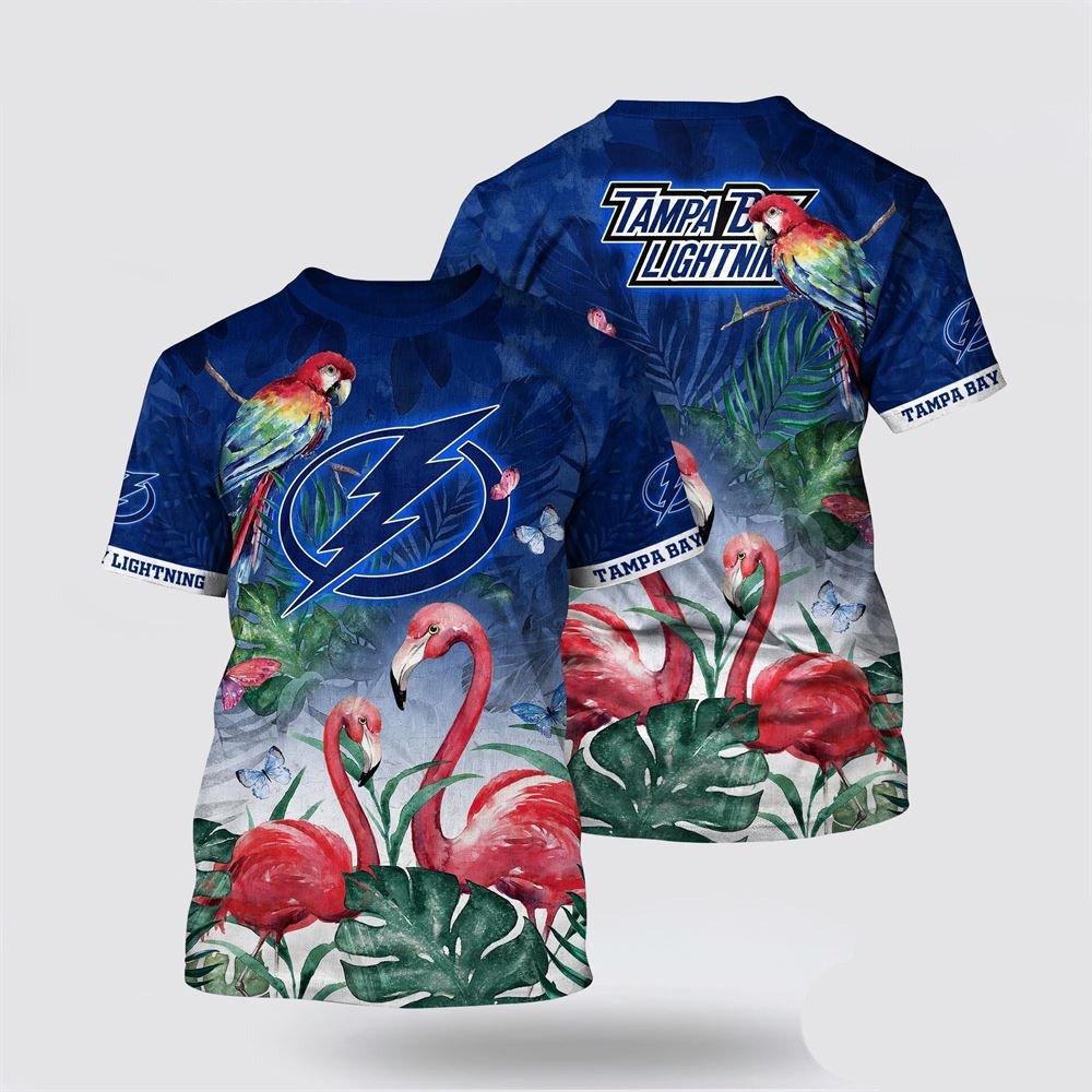 NHL Tampa Bay Lightning Tropical Parrot And Flamingo Motifs Summer Shirt Gifts For Him Oregontrailrvpk Shirt