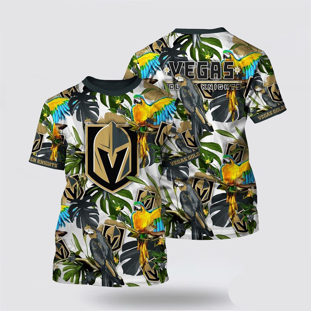 NHL Vegas Golden Knights Tropical Parrot Pattern Summer T-Shirt Gift Ideas For Hockey Lovers Oregontrailrvpk Shirt