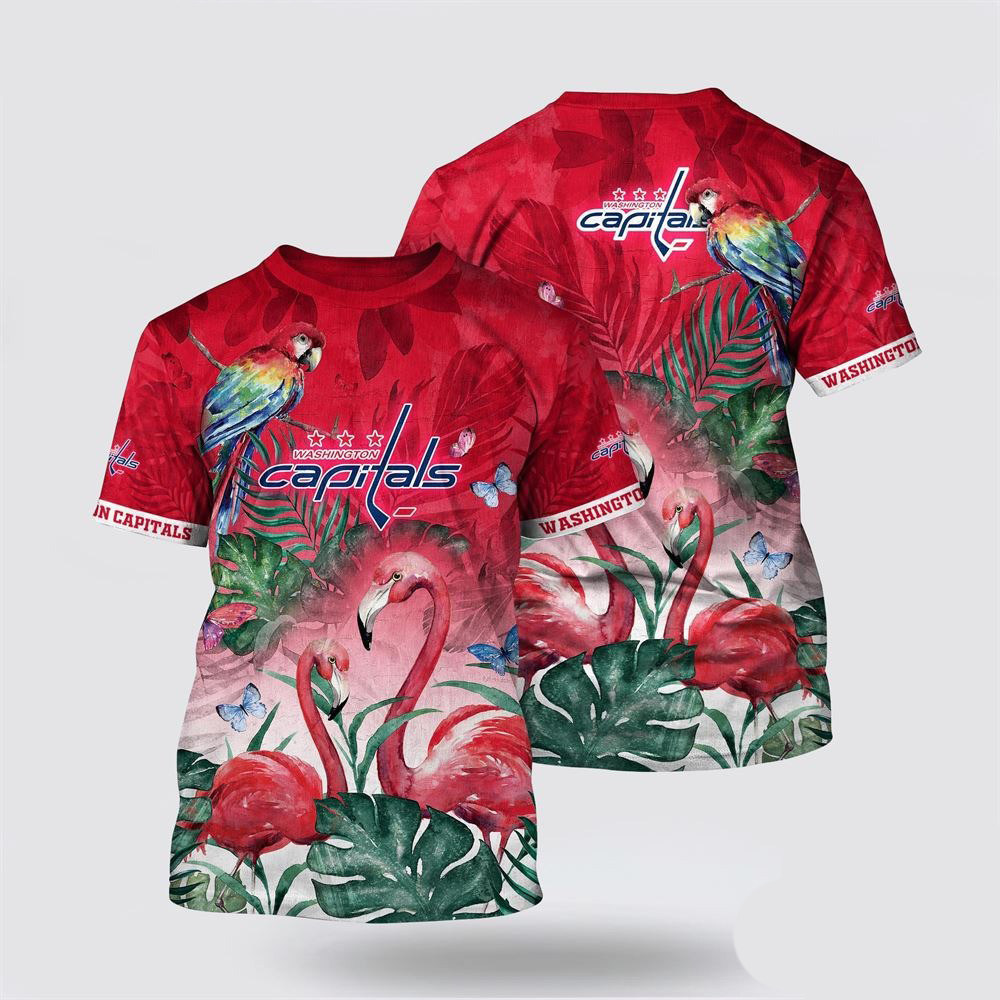 NHL Washington Capitals Tropical Parrot And Flamingo Motifs Summer Shirt Gifts For NHL Fans Oregontrailrvpk Shirt