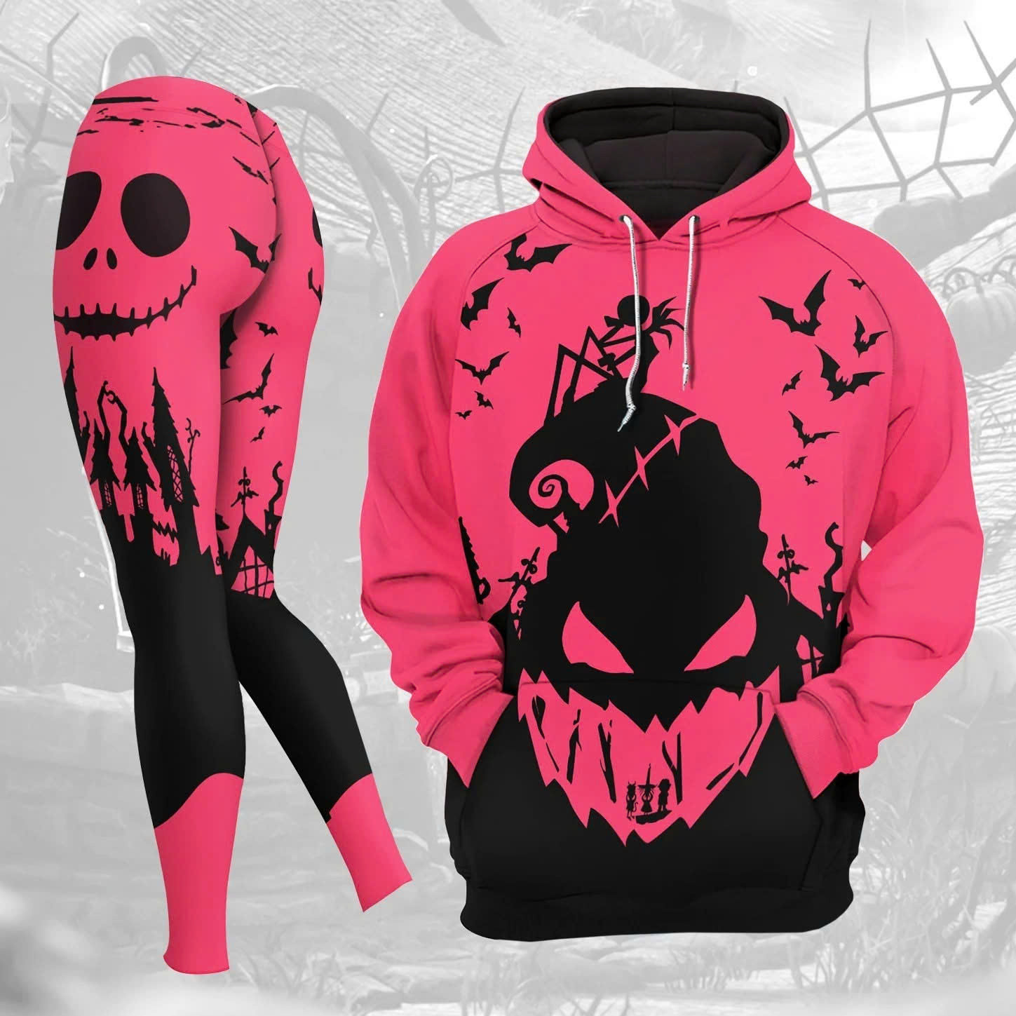 Nightmare Before Christmas Pink Hoodie And Leggings Women's Halloween Gifts For Adults