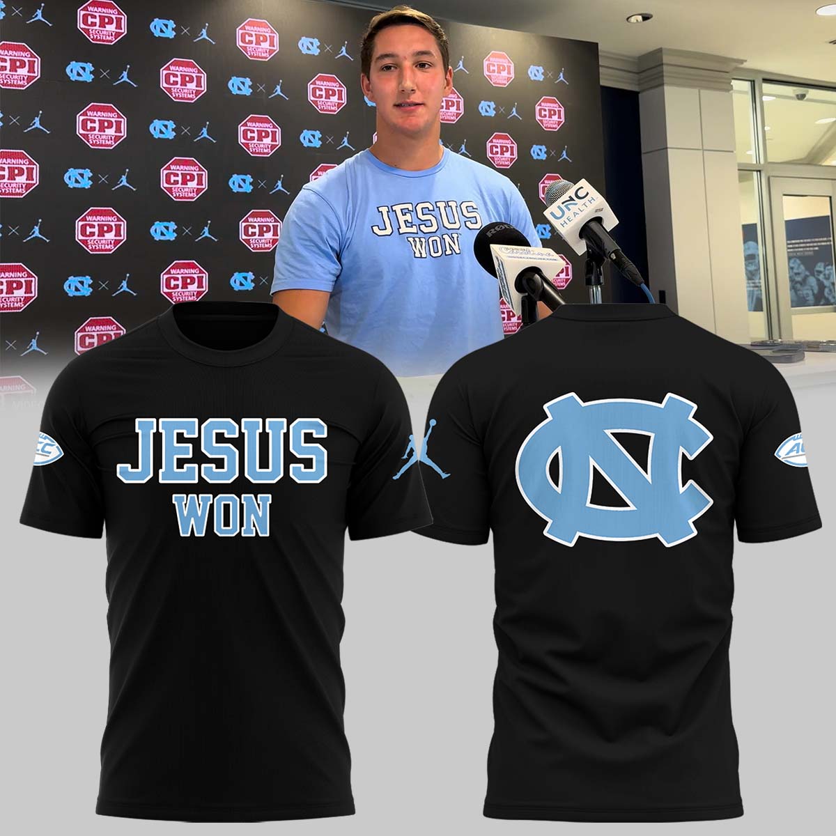North Carolina Tar Heels JESUS WON Black T-Shirt Best Gifts For Basketball Players Oregontrailrvpk Shirt