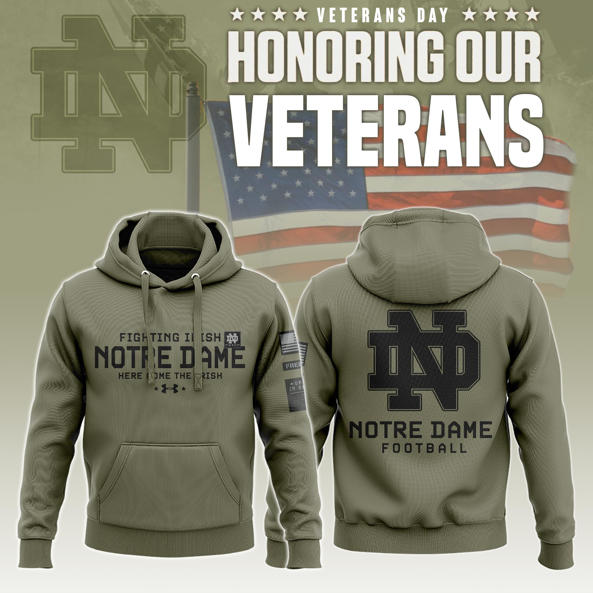 Notre Dame Fighting Irish 2025 Military Appreciation NCAA Hoodie Gifts For Football Fan