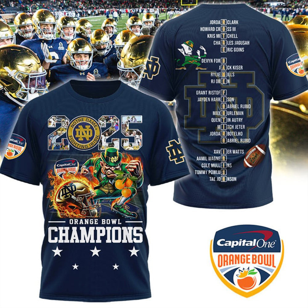 Notre Dame Fighting Irish 2025 Orange Bowl Champions Mascot Shirt Football Lovers Gifts Oregontrailrvpk Shirt