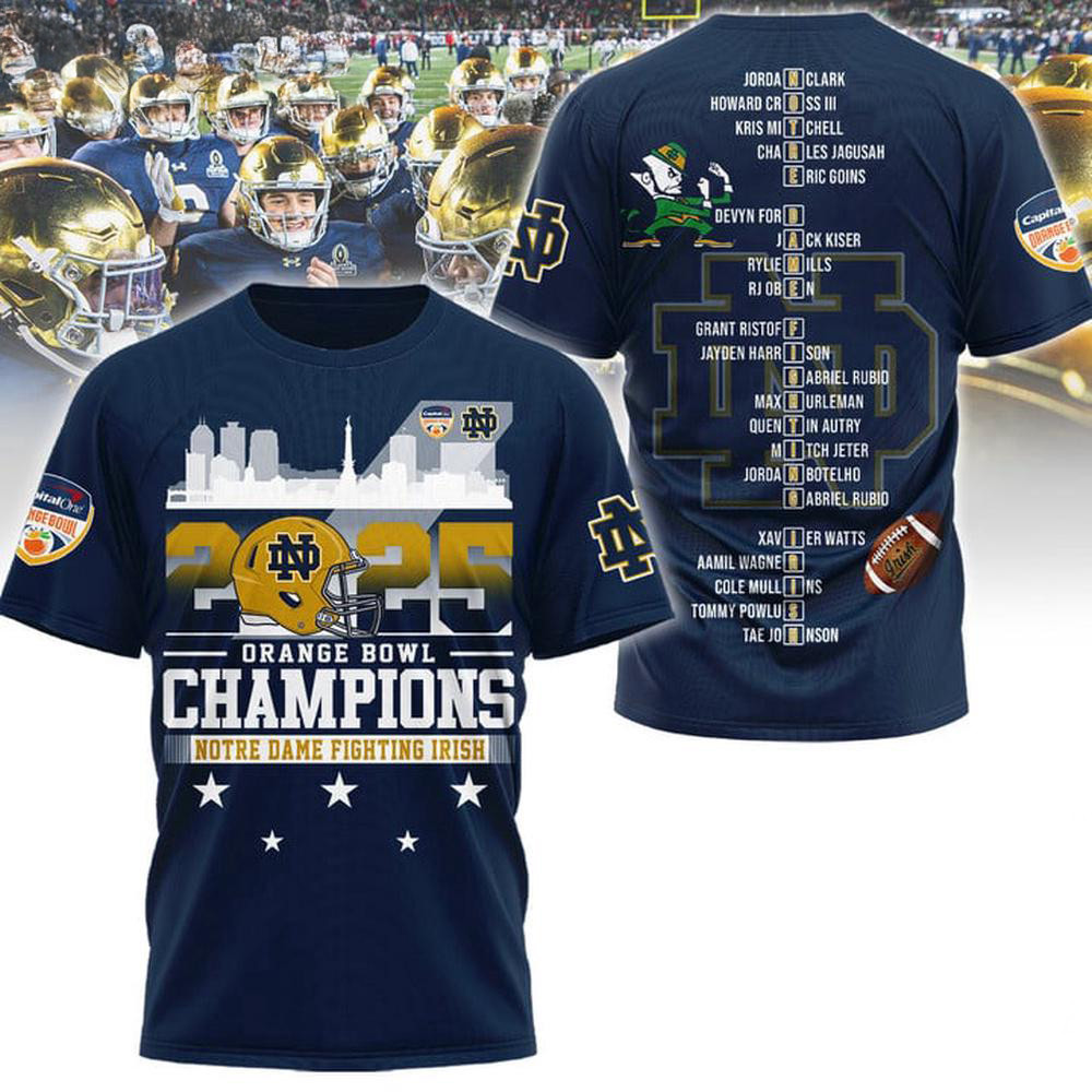Notre Dame Fighting Irish 2025 Orange Bowl Champions Shirt Gifts For Football Fan Oregontrailrvpk Shirt