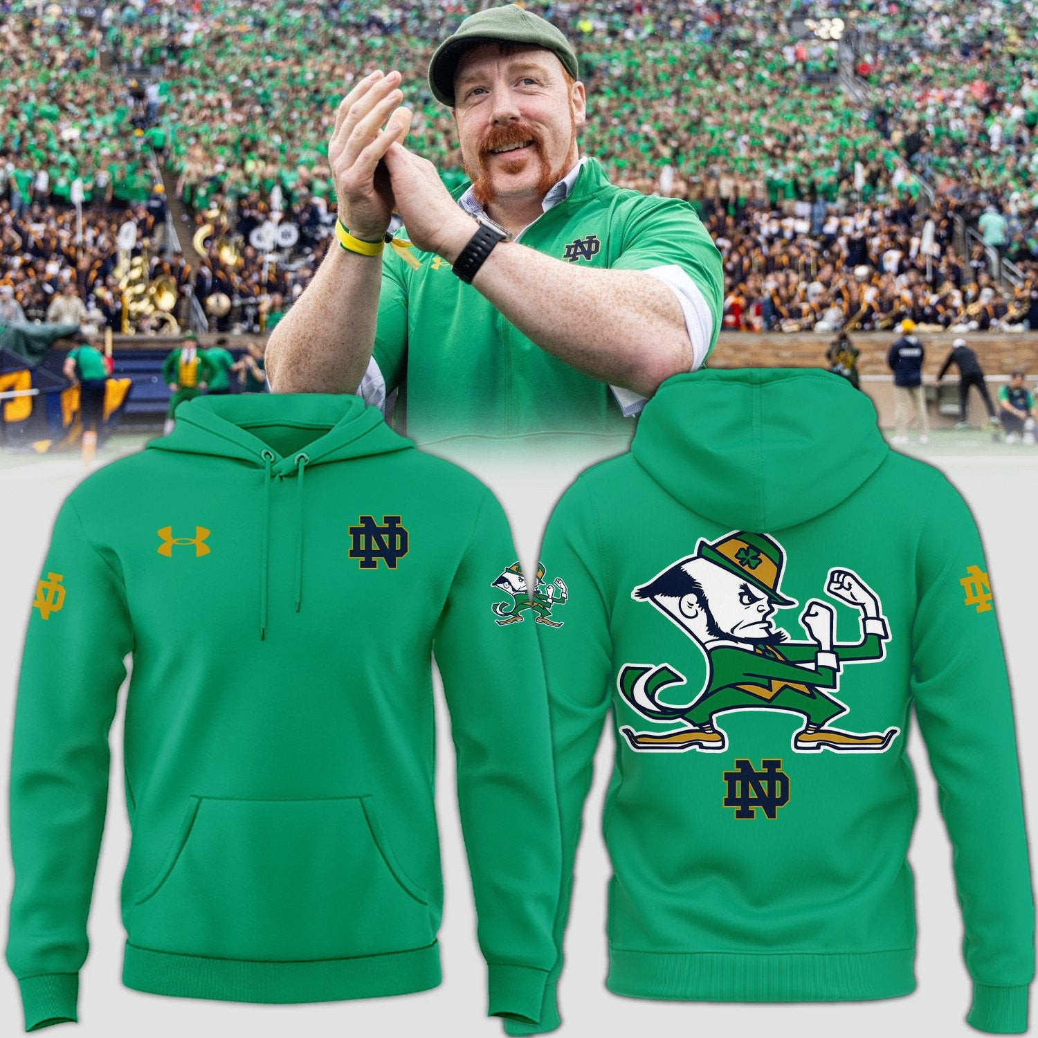 Notre Dame Fighting Irish 2025 Shamrock Series Green Football NCAA Hoodie