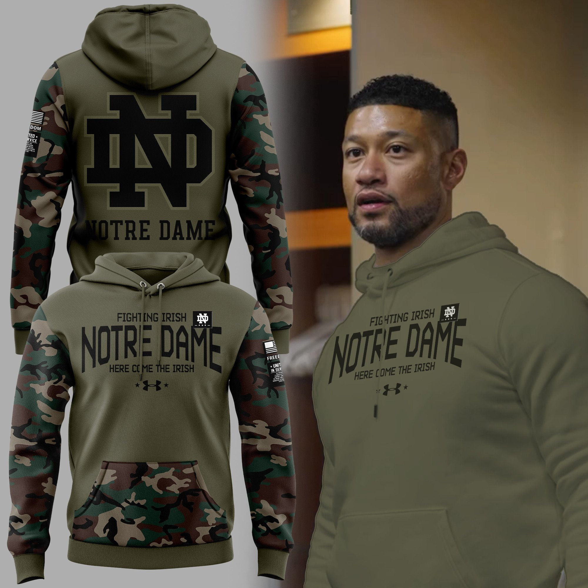 Notre Dame Fighting Irish Army Camo NCAA Hoodie Presents For Football Fans