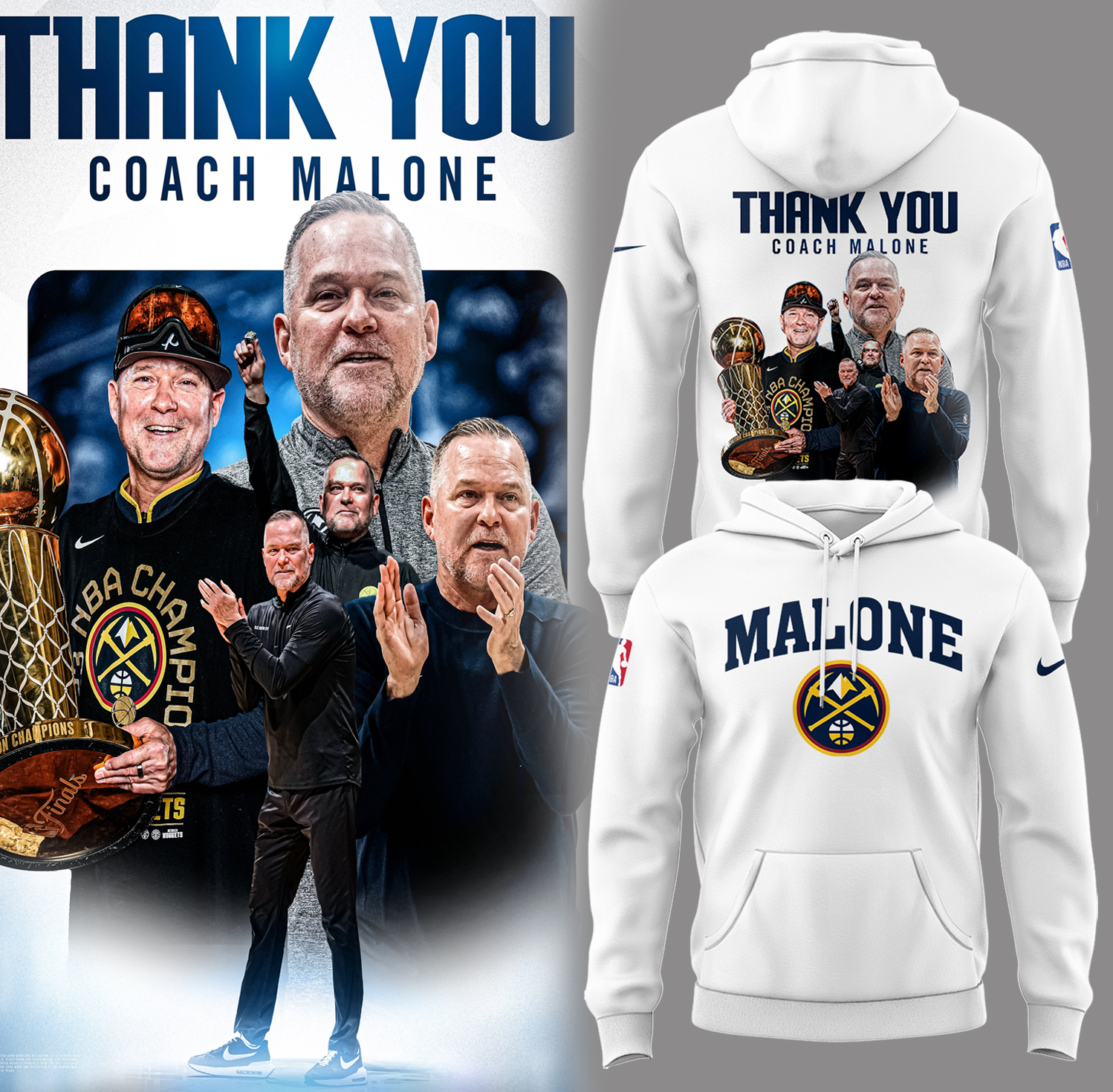 Nuggets Basketball Limited Thank Coach Malone Hoodie Basketball Coaches Gifts